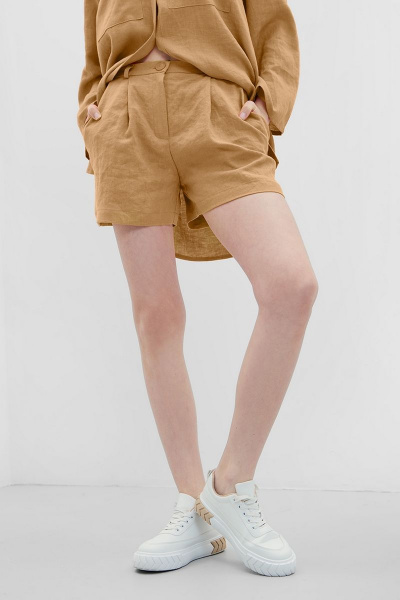 Леновые бежевые шорты с карманами для повседневных образов Art Ribbon M3699B_2 - фото 1