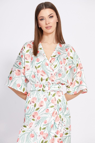 Платье отрезное по линии талии длиной миди с запахом EOLA 2420 молочный_рисунок - фото 7