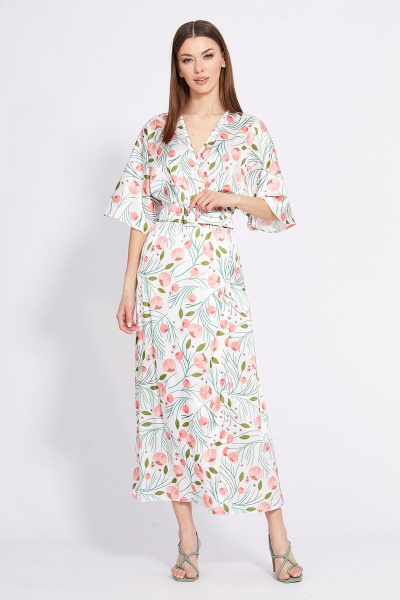 Платье отрезное по линии талии длиной миди с запахом EOLA 2420 молочный_рисунок - фото 6