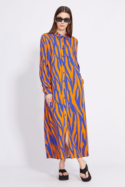 Платье рубашечного силуэта с карманами и принтом EOLA 2431 оранжевый_василек - фото 7