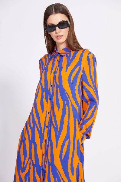 Платье рубашечного силуэта с карманами и принтом EOLA 2431 оранжевый_василек - фото 6