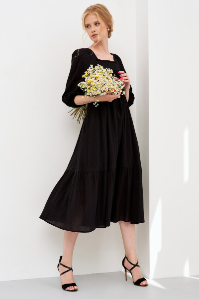 Платье свободного кроя из текстиля с длиной 110 см Панда 110580w черный - фото 1