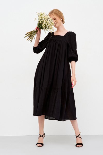 Платье свободного кроя из текстиля с длиной 110 см Панда 110580w черный - фото 4