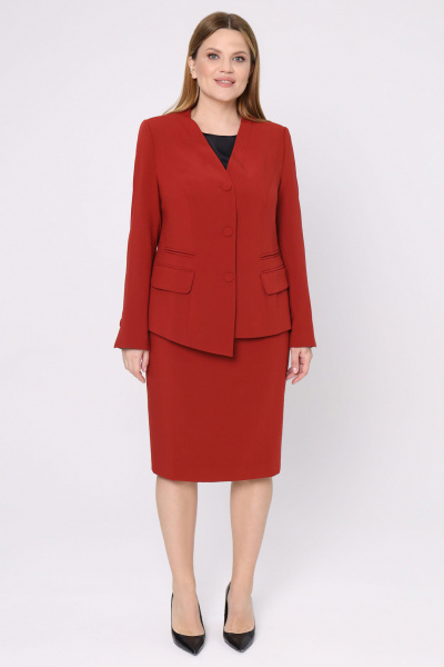 Костюм юбка и жакет деловой текстиль лаконичный летний Панда 53710z терракотовый - фото 1