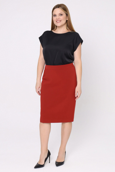 Костюм юбка и жакет деловой текстиль лаконичный летний Панда 53710z терракотовый - фото 3