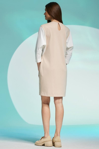Платье свободное из трикотажа с боковыми карманами и капелькой Faufilure C1430 бежевый - фото 6