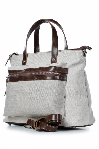 Бежевая текстильная сумка с объемным карманом и ремнем Galanteya 24022.23с390к45 молочн/коричн - фото 1