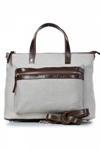 Бежевая текстильная сумка с объемным карманом и ремнем Galanteya 24022.23с390к45 молочн/коричн - фото 2