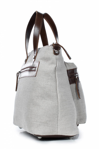 Бежевая текстильная сумка с объемным карманом и ремнем Galanteya 24022.23с390к45 молочн/коричн - фото 4