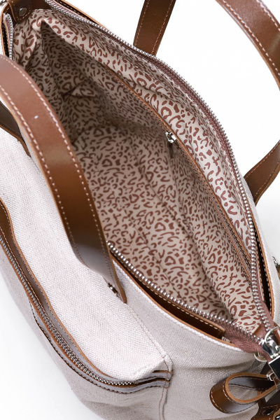 Бежевая текстильная сумка с объемным карманом и ремнем Galanteya 24022.23с390к45 молочн/коричн - фото 5