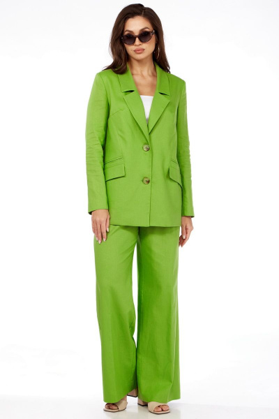Костюм жакет и брюки свободного силуэта летний из льна Dilana VIP 1992 яблоко - фото 1