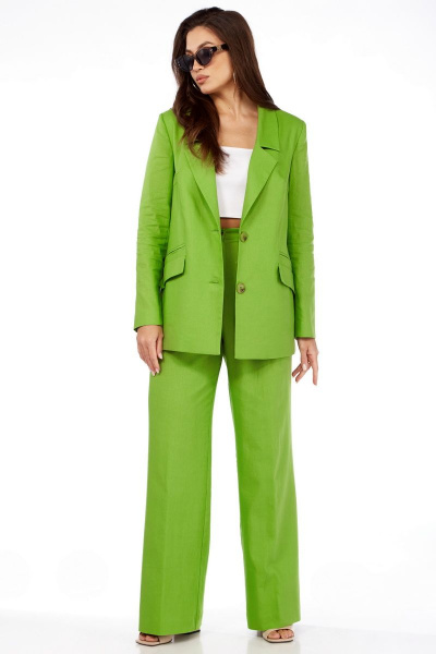 Костюм жакет и брюки свободного силуэта летний из льна Dilana VIP 1992 яблоко - фото 7