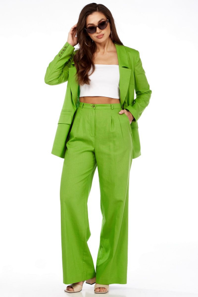 Костюм жакет и брюки свободного силуэта летний из льна Dilana VIP 1992 яблоко - фото 6