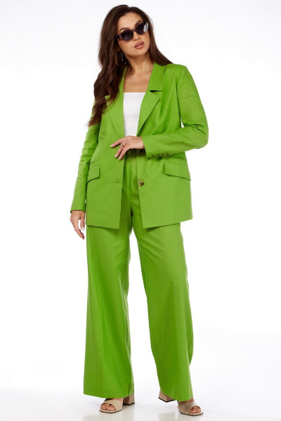 Костюм жакет и брюки свободного силуэта летний из льна Dilana VIP 1992 яблоко - фото 5