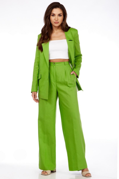 Костюм жакет и брюки свободного силуэта летний из льна Dilana VIP 1992 яблоко - фото 4