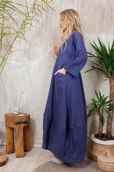 Льняное платье с тюльпанной юбкой и большими карманами АМУЛЕТ 9629 индиго - фото 4