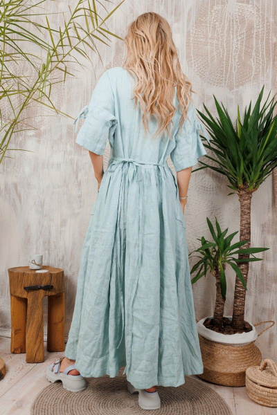 Платье льняное с сборкой спинки и поясом АМУЛЕТ 9631 мята - фото 5