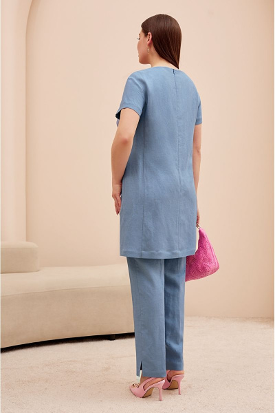 Ленодизайнерский костюм с вышивкой и брюками Палаццо Lissana 4741 джинс - фото 5