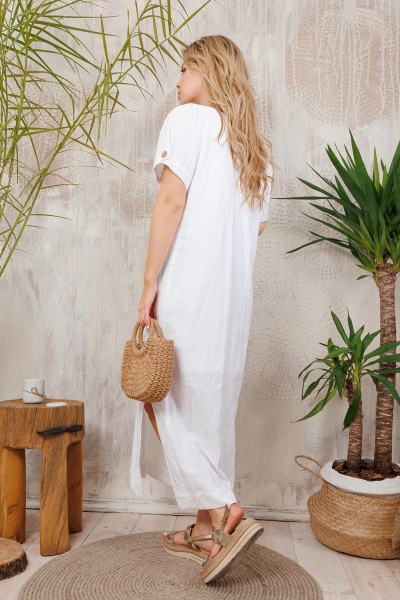 Двухслойное льняное платье с карманами и натуральной тканью АМУЛЕТ 9634 молоко - фото 3
