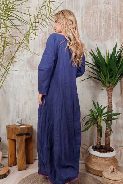 Льняное платье с яркими акцентами и карманами АМУЛЕТ 9635 индиго-фуксия - фото 5