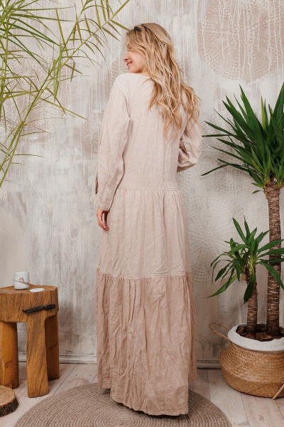 Платье льняное приталенное на каждый день с карманами АМУЛЕТ 9639 теленый - фото 7