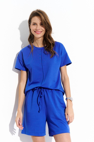 Джемпер и шорты из трикотажа с эластичным поясом и наклонными карманами Luitui R4029 ярко-синий - фото 4