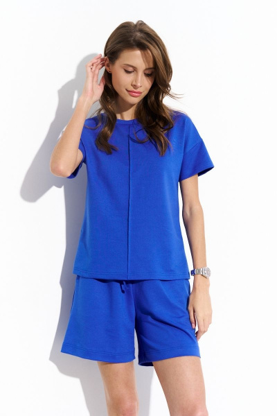 Джемпер и шорты из трикотажа с эластичным поясом и наклонными карманами Luitui R4029 ярко-синий - фото 1
