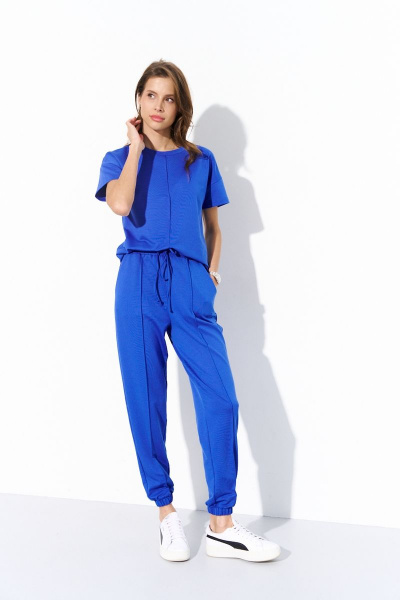 Джемпер и брюки из трикотажа с эластичным поясом и стрелками Luitui R4030 ярко-синий - фото 1