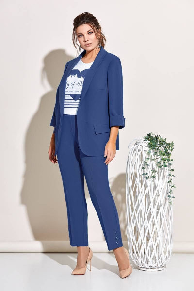 Блуза, брюки, жакет Ольга Стиль С-541 джинс - фото 1