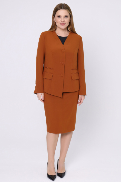 Костюм 2-ка жакет и юбка карандаш офисный женский Панда 53710z горчичный - фото 1