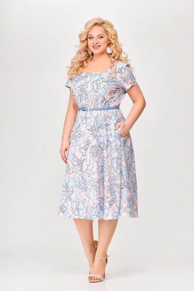 Платье из эластичной вискозы с клешеной юбкой и карманами Swallow 660 голубой_сад - фото 4