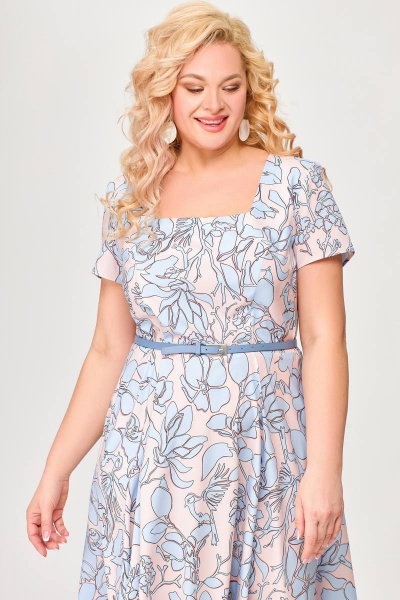 Платье из эластичной вискозы с клешеной юбкой и карманами Swallow 660 голубой_сад - фото 8