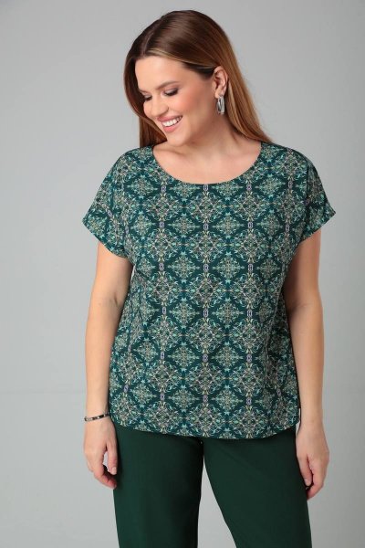 Блузка с принтом и спущенной линией плеча для повседневных образов Bliss 8700 изумруд - фото 3