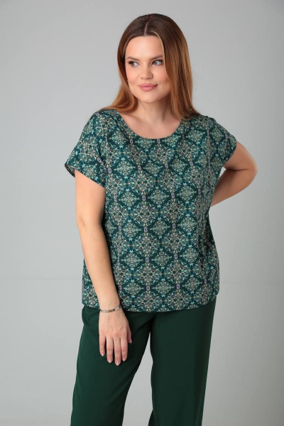 Блузка с принтом и спущенной линией плеча для повседневных образов Bliss 8700 изумруд - фото 2