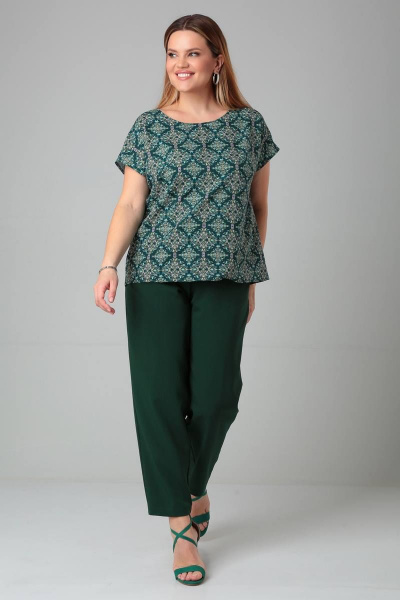 Блузка с принтом и спущенной линией плеча для повседневных образов Bliss 8700 изумруд - фото 4