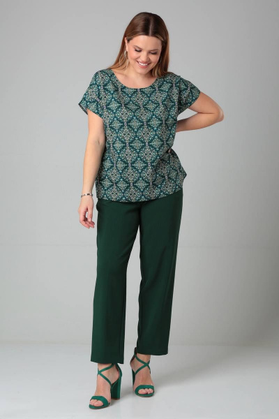 Блузка с принтом и спущенной линией плеча для повседневных образов Bliss 8700 изумруд - фото 5