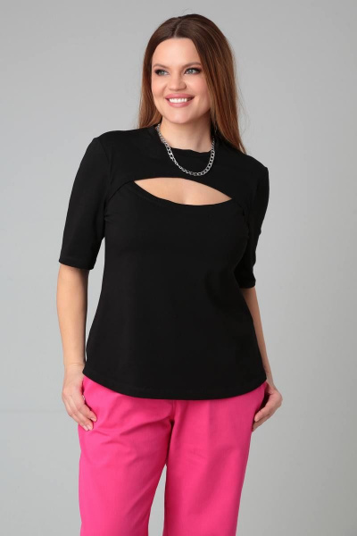 Джемпер с коротким рукавом и элегантным вырезом из трикотажа Bliss 8067 черный - фото 1