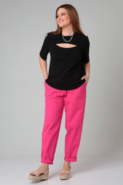 Джемпер с коротким рукавом и элегантным вырезом из трикотажа Bliss 8067 черный - фото 4