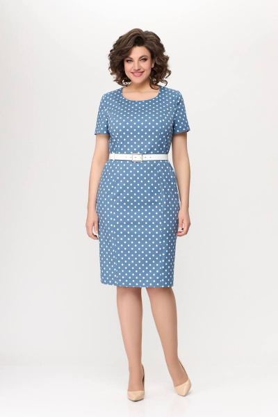 Платье из хлопкового денима с рельефами и потайной молнией Swallow 659.3 светло-синий - фото 1