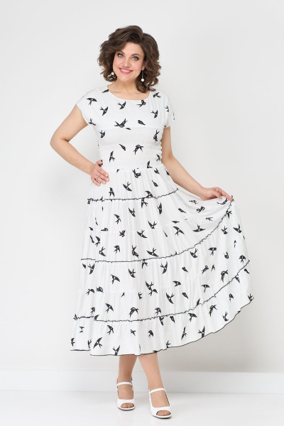 Платье летнее белое с воланами и резинкой на груди Solomeya Lux 947E - фото 1