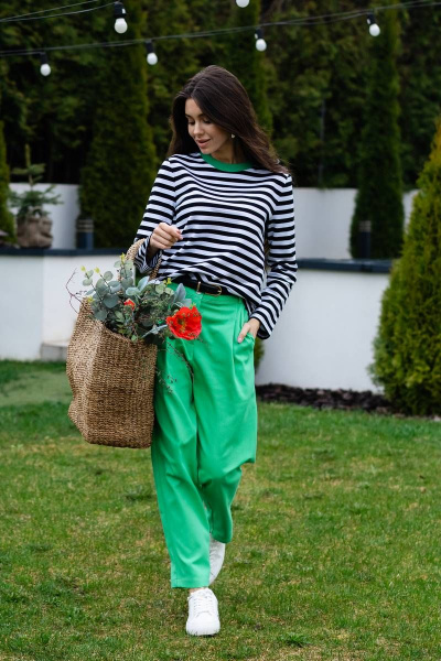 Хлопковые брюки джинсового стиля с боковыми карманами Ivera 2053 зеленый - фото 5