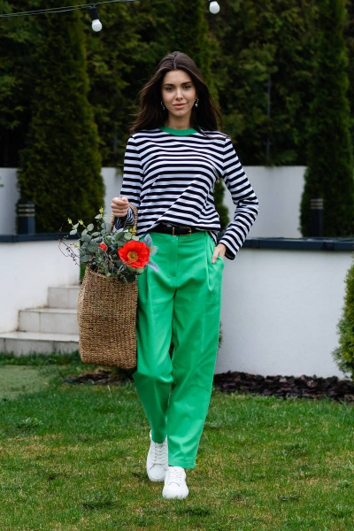 Хлопковые брюки джинсового стиля с боковыми карманами Ivera 2053 зеленый - фото 3