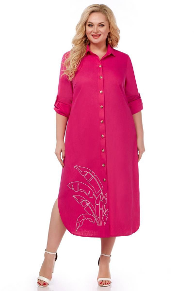 Леновое свободное платье бохо с карманами и разрезами LaKona 11513 фуксия - фото 2