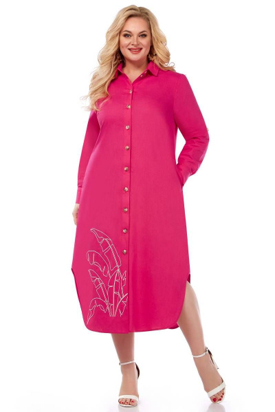 Леновое свободное платье бохо с карманами и разрезами LaKona 11513 фуксия - фото 1