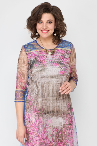 Двойное платье из костюмной ткани и сетки с цветочным принтом Solomeya Lux 645 - фото 6