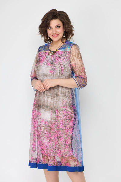 Двойное платье из костюмной ткани и сетки с цветочным принтом Solomeya Lux 645 - фото 5