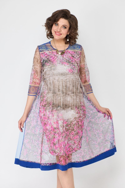 Двойное платье из костюмной ткани и сетки с цветочным принтом Solomeya Lux 645 - фото 4