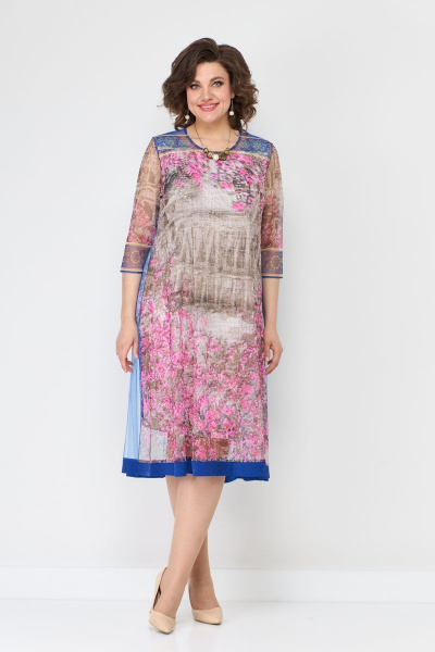 Двойное платье из костюмной ткани и сетки с цветочным принтом Solomeya Lux 645 - фото 2