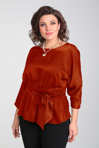 Летняя блуза с вырезом по спинке и широким поясом Таир-Гранд 62426 терракот - фото 6