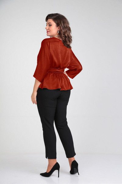 Летняя блуза с вырезом по спинке и широким поясом Таир-Гранд 62426 терракот - фото 2